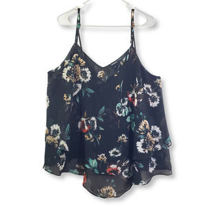 TORRID Women's 1X Black, Multicolor Floral Tank, V-Neck, Semi-Sheer Top GUC